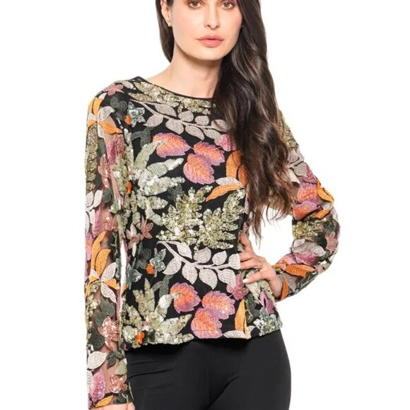 Embroidered Sequin Mesh Top – Autumn Garden - Picture 1 of 1